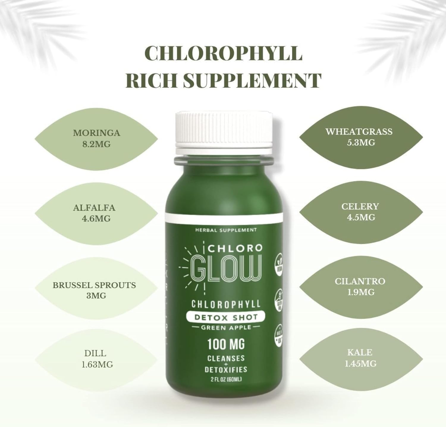 Organic Chloroglow Liquid Chlorophyll Shots - Boost Energy, Strengthen Immune System, Cleanse & Detoxify - Natural Plant Based Drink (12 pack)