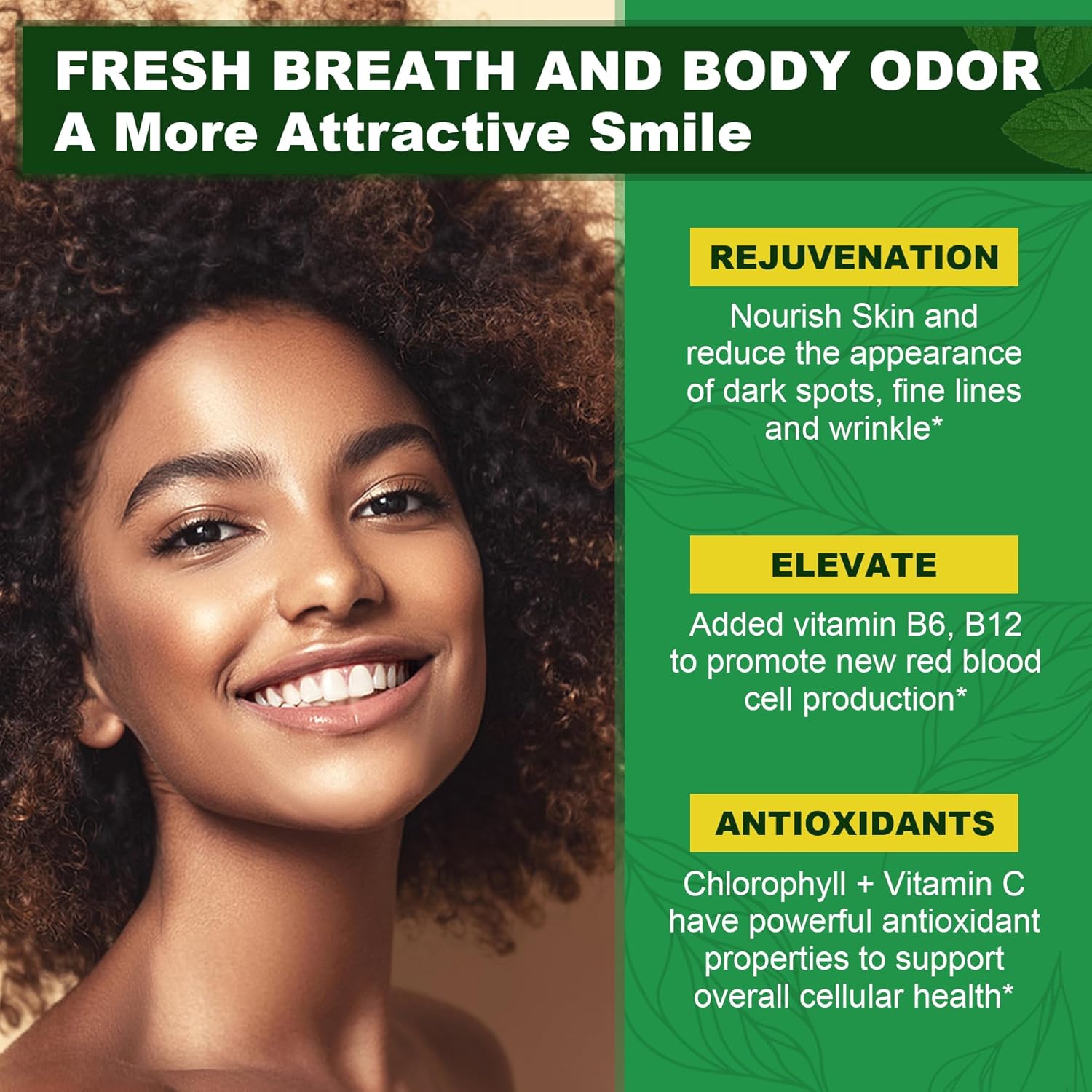 Organic Chlorophyll Gummies with Chlorella, Spirulina, Wheat Grass, and Magnesium for Internal Deodorant, Digestion, and Immune Support - 2 Packs