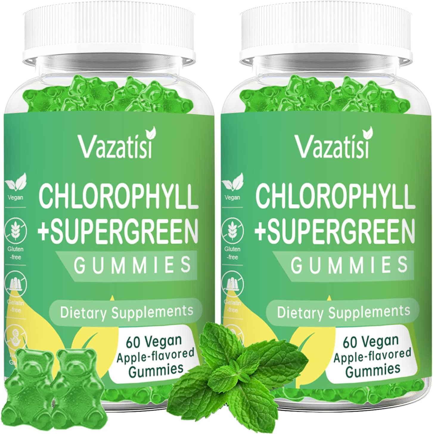 Organic Chlorophyll Gummies with Supergreens - Energy Boost, Immune Support, Skin Care - 2 Pack of 120 Vegan Gummies for Adults and Kids