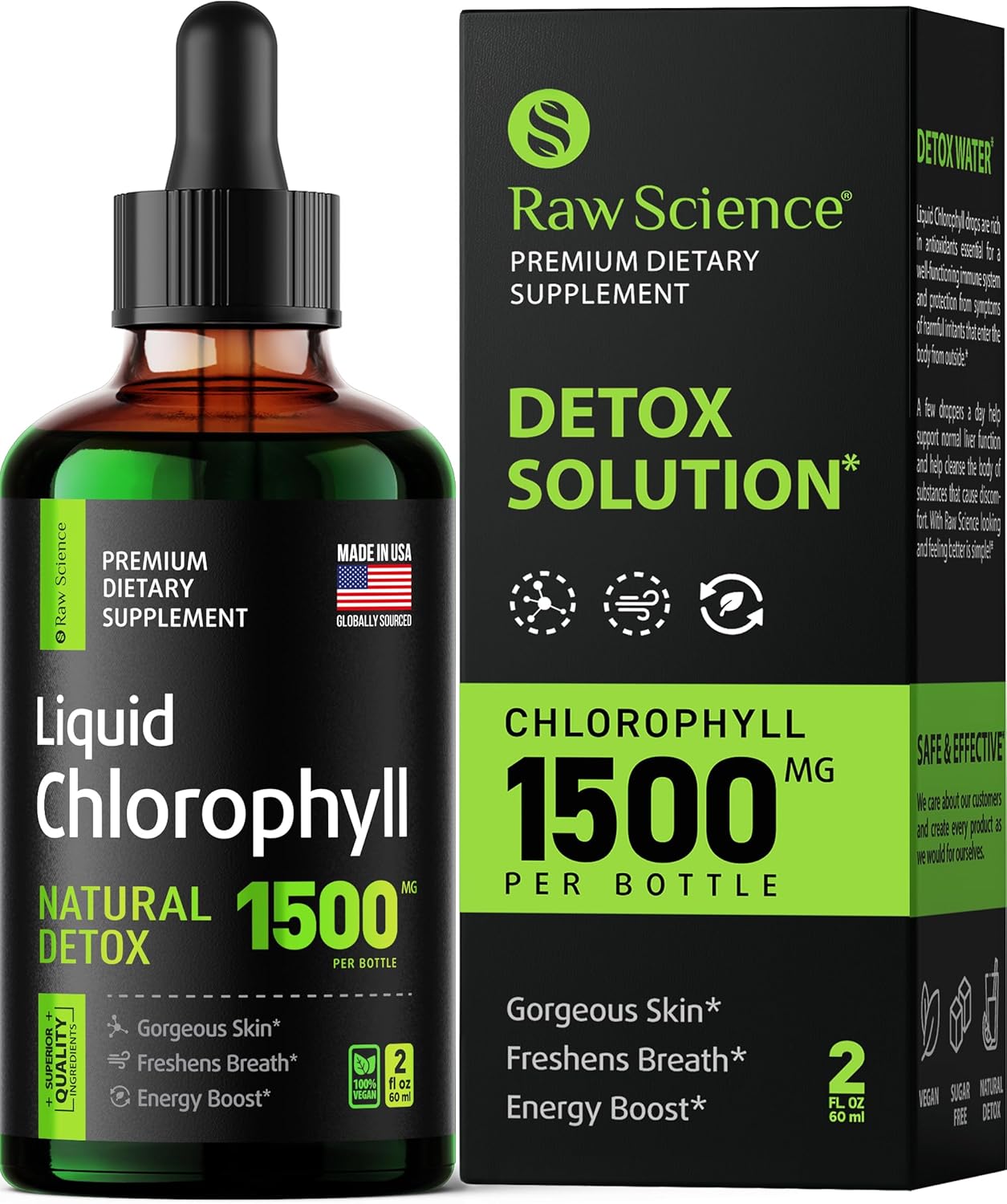 Organic Chlorophyll Liquid Drops - Natural Energy Boost & Deodorant Supplement - Fast Absorbing Vegan Formula for Oxygen Boost & Detox - Internal Deodorant & Body Cleanser