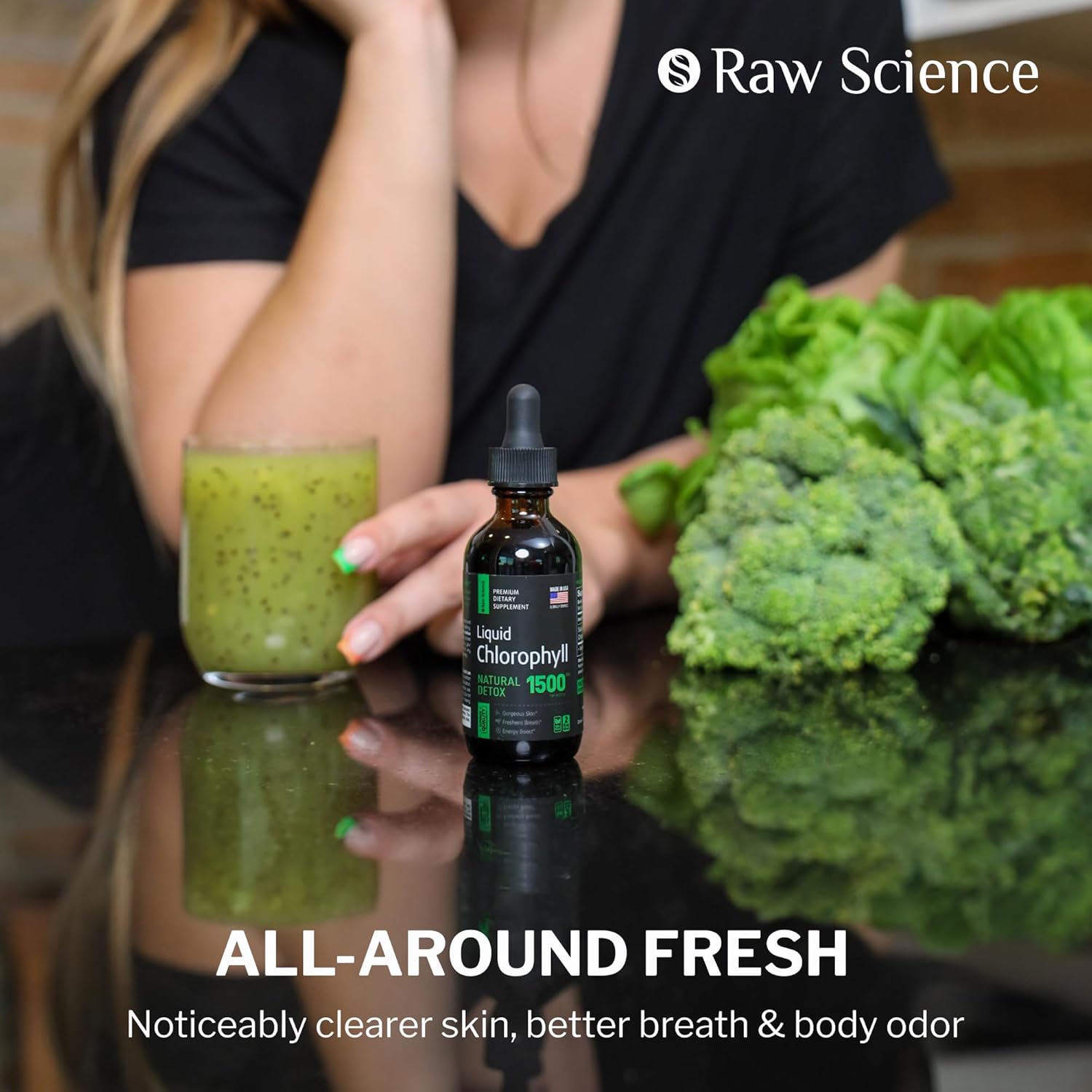 Organic Chlorophyll Liquid Drops - Natural Energy Boost & Deodorant Supplement - Fast Absorbing Vegan Formula for Oxygen Boost & Detox - Internal Deodorant & Body Cleanser