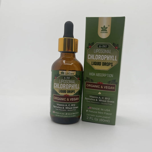 Organic Chlorophyll Liquid Drops with Spirulina & Wheat Grass - Superfood for Women & Men, 6-in-1 Greens with Vitamins A, C, B12 - Natural Mint Flavor - 2 Fl Oz, 1 Pack