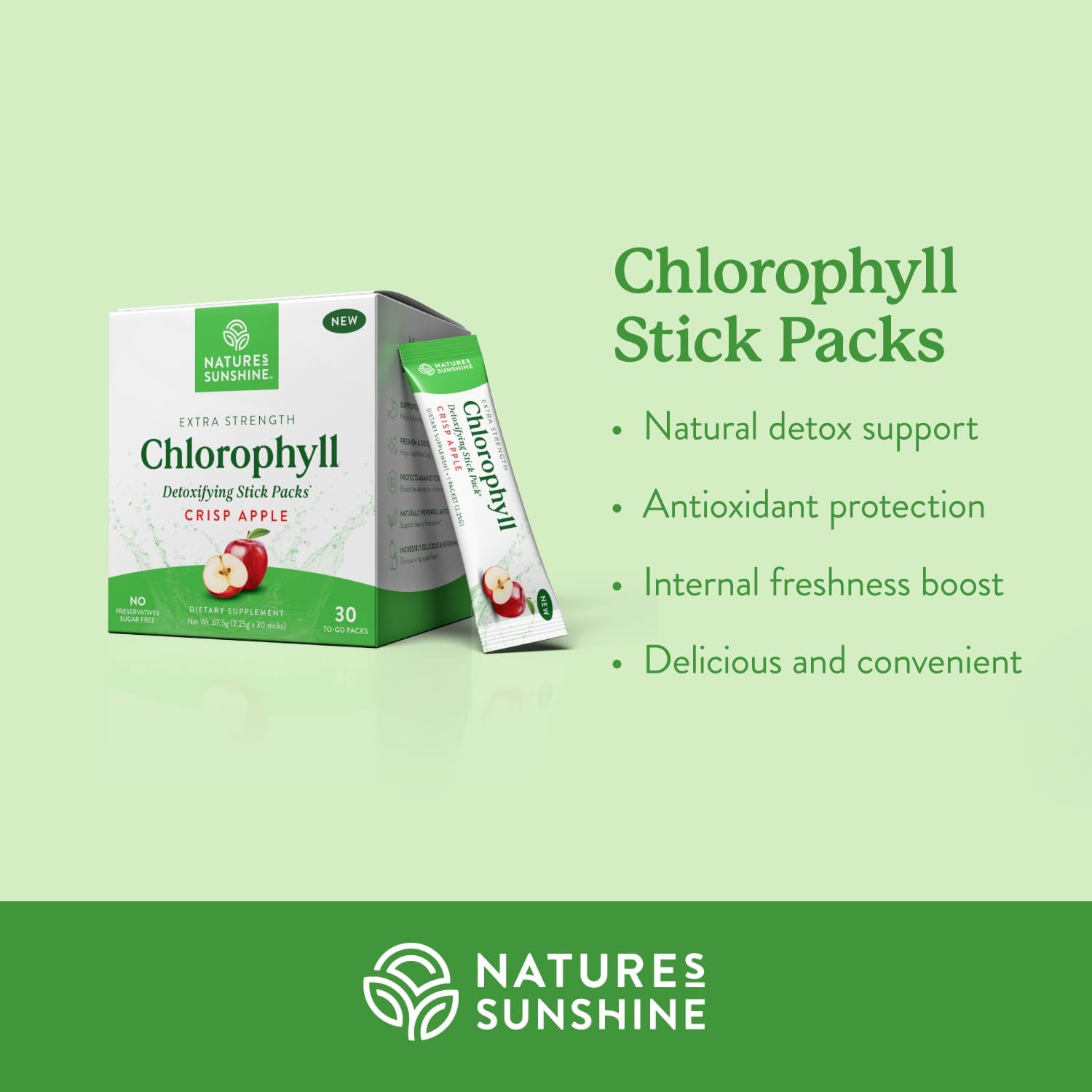 Organic Chlorophyll Stick Packs: Enhance Detox & Gut Health - Crisp Apple Flavor