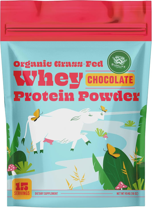 Organic Chocolate Grass Fed Whey Protein Powder - 100% Natural Protein for Men & Women (16 Oz)