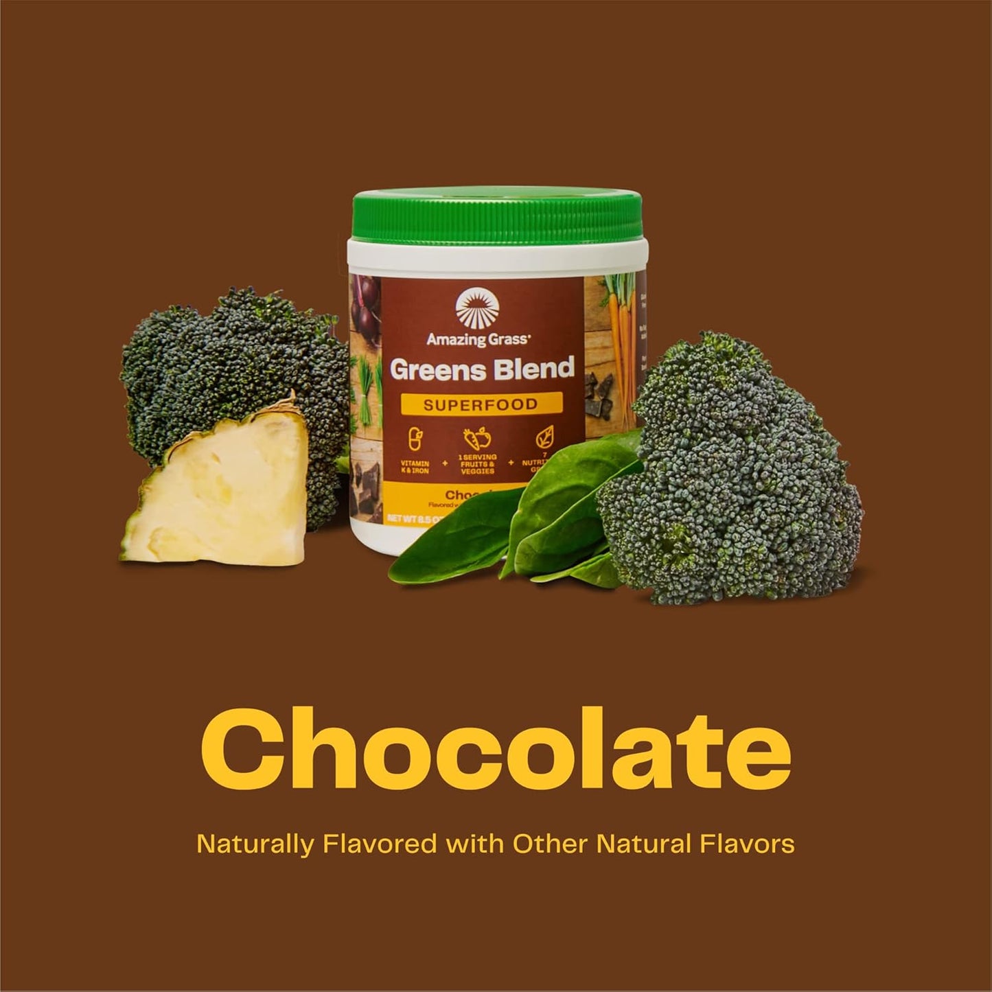 Organic Chocolate Greens Superfood Powder with Probiotics & Enzymes, Spirulina, Chlorella, Beet Root - 60 Servings