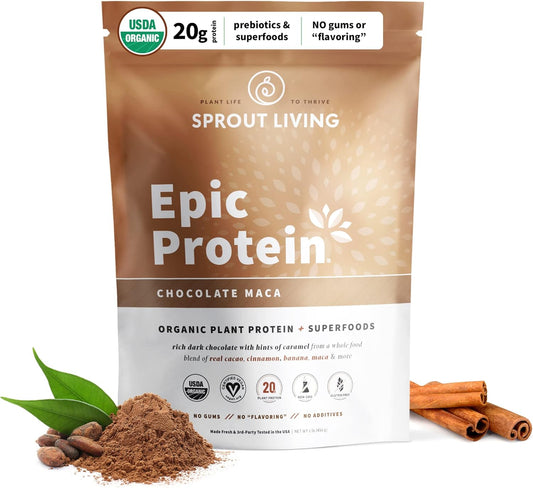 Organic Chocolate Maca Plant-Based Protein Powder, Non-GMO, Vegan, Gluten-Free | 20g Protein per Serving (1 lb)
