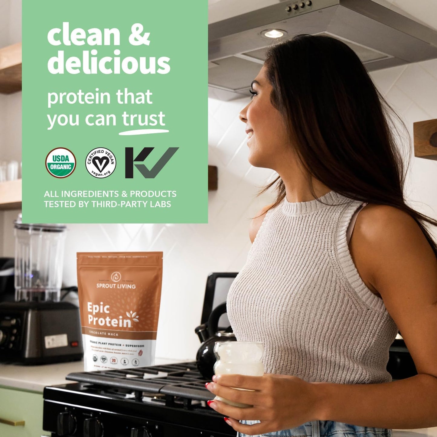 Organic Chocolate Maca Plant-Based Protein Powder, Non-GMO, Vegan, Gluten-Free | 20g Protein per Serving (1 lb)