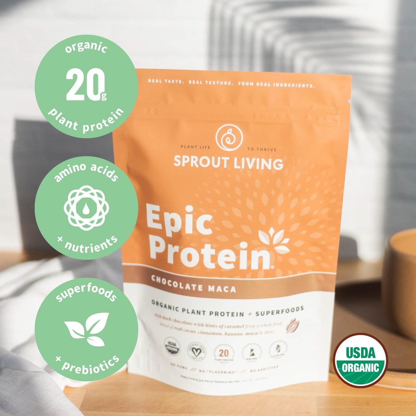 Organic Chocolate Maca Plant-Based Protein Powder, Non-GMO, Vegan, Gluten-Free | 20g Protein per Serving (1 lb)
