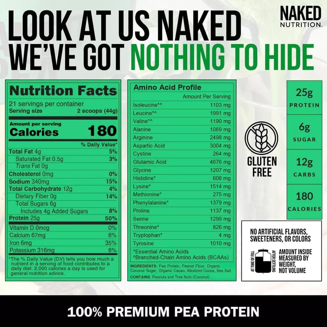 Organic Chocolate Peanut Butter Protein Powder - Naked Pea Protein from US & Canadian Farms, Non-GMO, Gluten-Free, Supports Growth and Recovery - 21 Servings