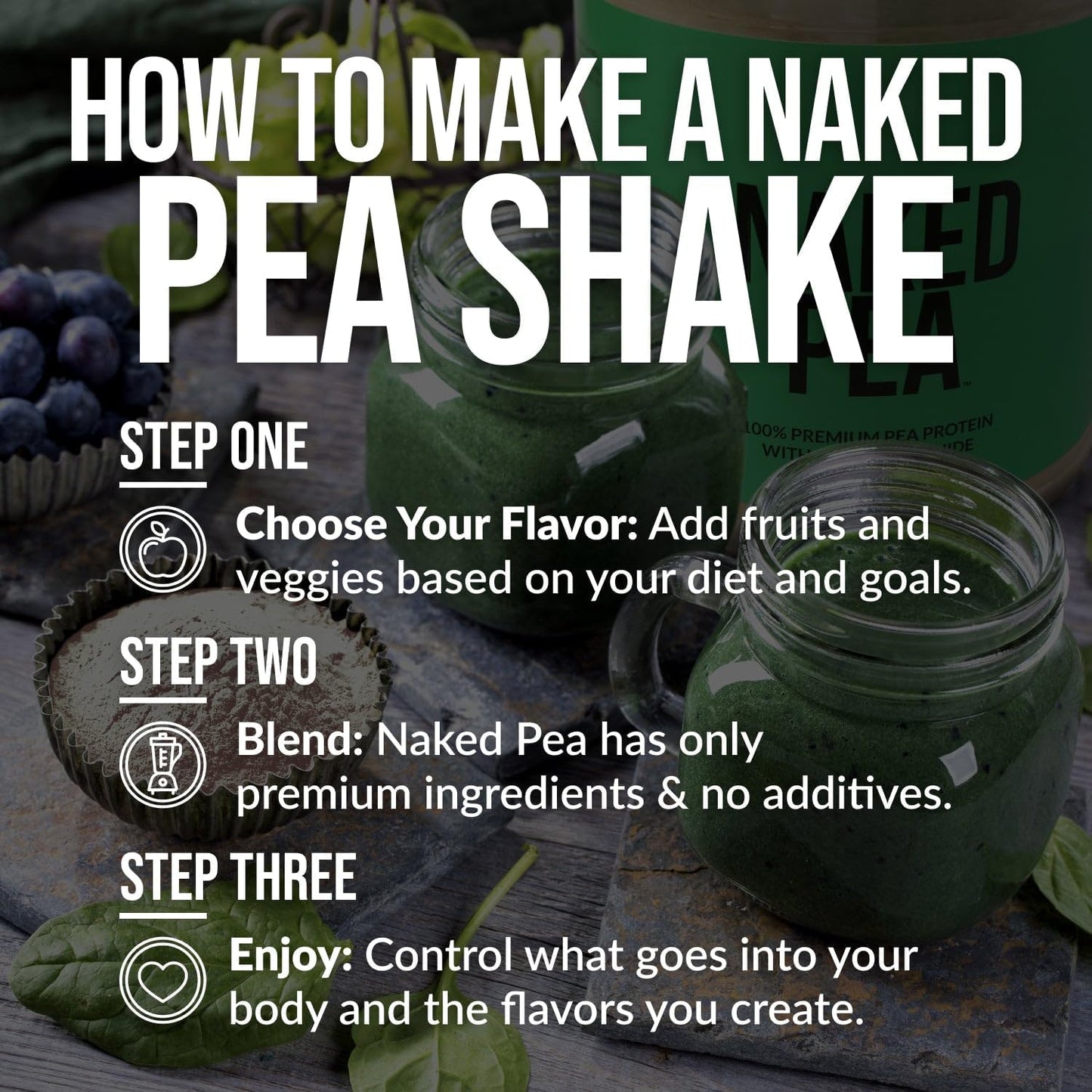 Organic Chocolate Peanut Butter Protein Powder - Naked Pea Protein from US & Canadian Farms, Non-GMO, Gluten-Free, Supports Growth and Recovery - 21 Servings
