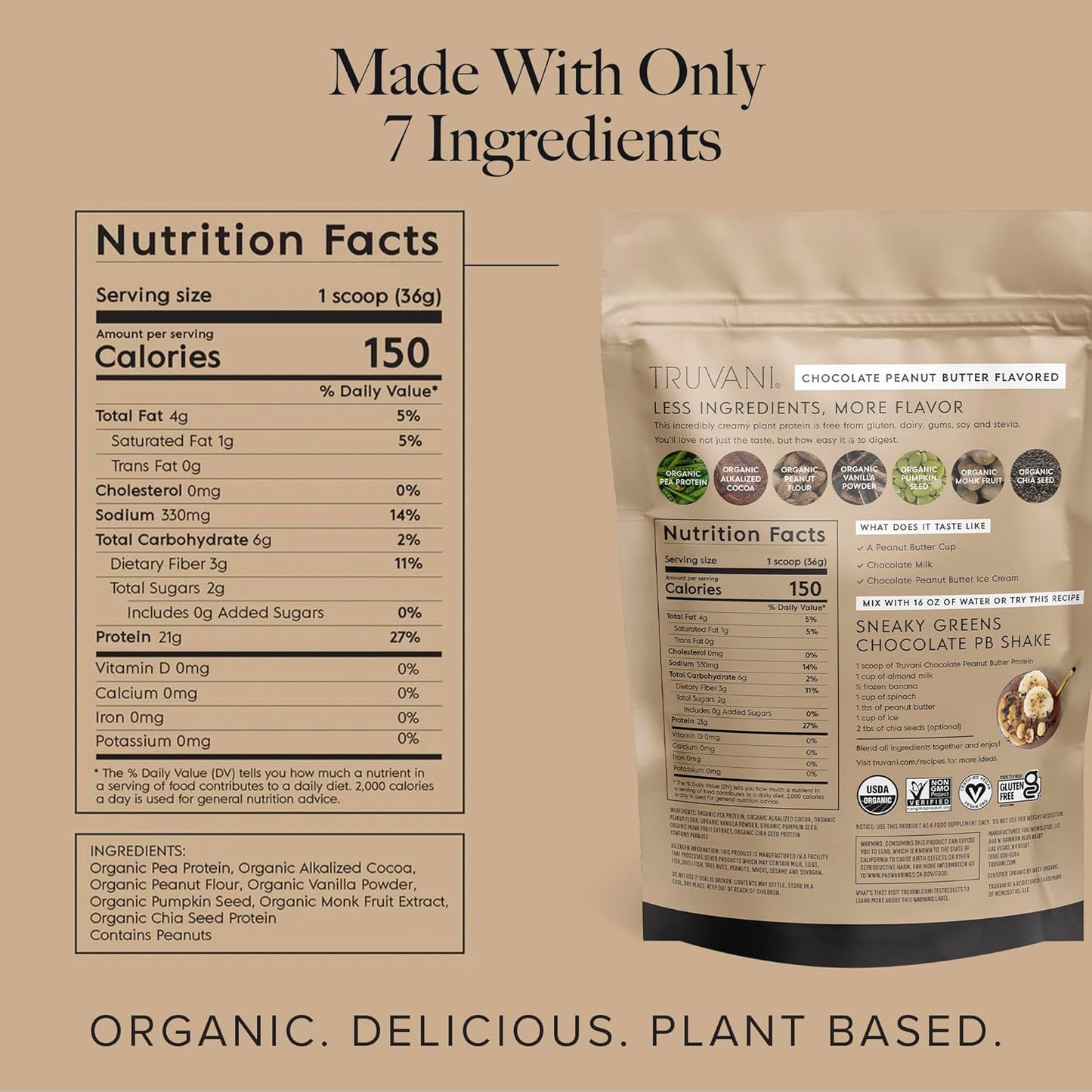 Organic Chocolate Peanut Butter Vegan Pea Protein Powder - 20g Protein, Keto, Gluten & Dairy Free, Low Carb, No Sugar Added - 10 Travel Packets - BoostGo Australia