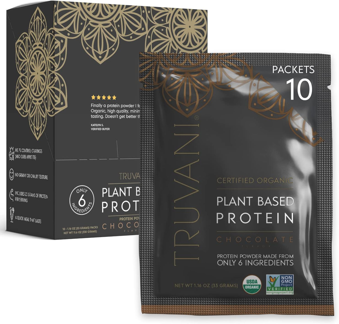 Organic Chocolate Vegan Pea Protein Powder - 20g Plant-Based Protein, Keto, Gluten & Dairy Free - 10 Travel Packets, Low Carb, No Sugar Added
