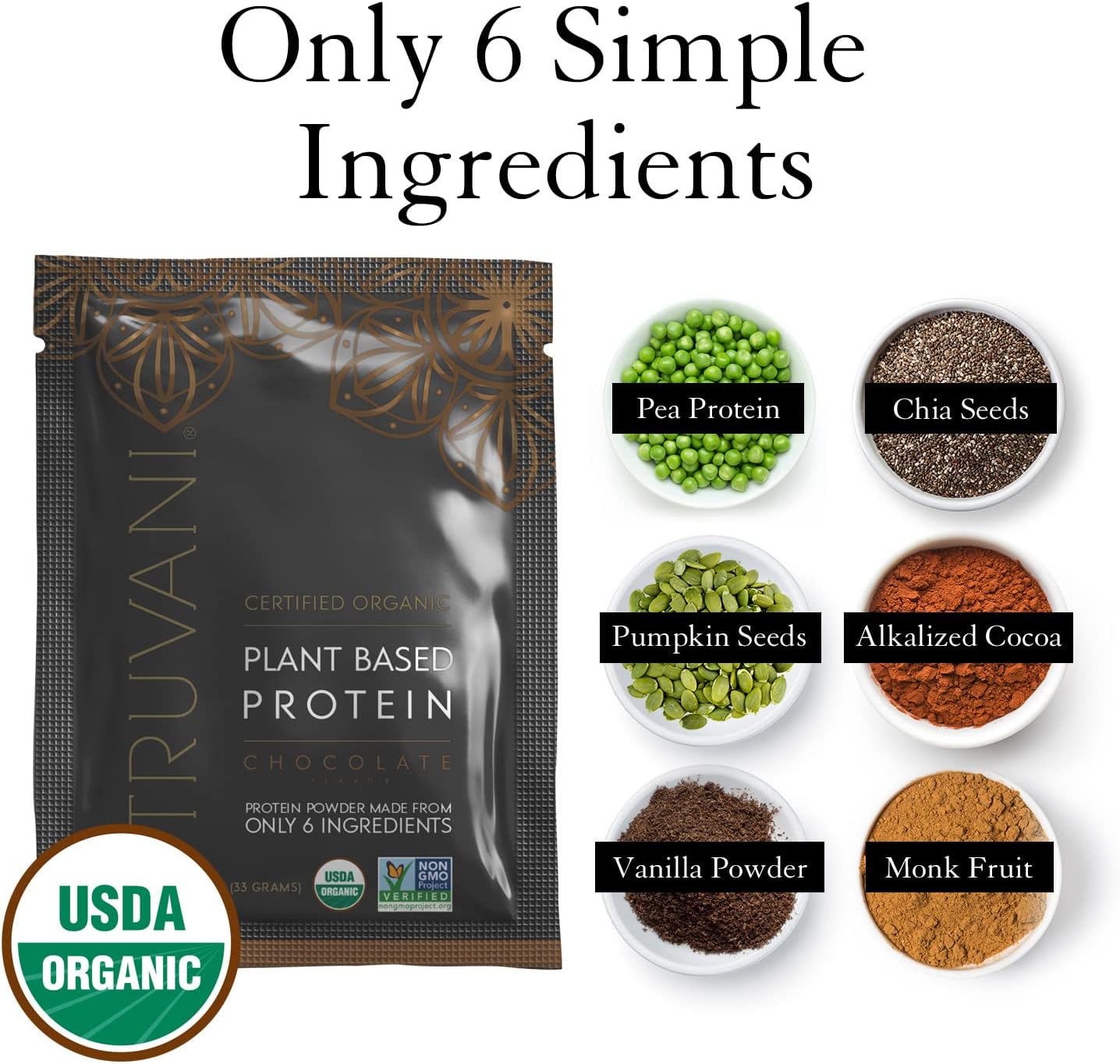 Organic Chocolate Vegan Pea Protein Powder - 20g Plant-Based Protein, Keto, Gluten & Dairy Free - 10 Travel Packets, Low Carb, No Sugar Added