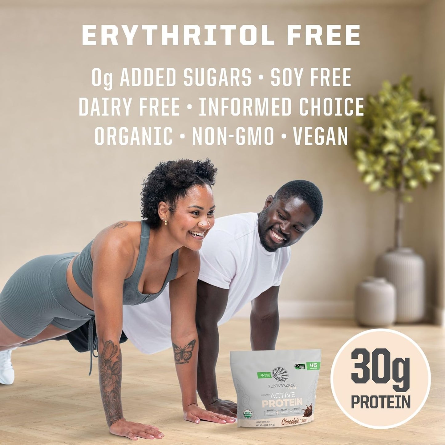 Organic Chocolate Vegan Protein Powder Blend | Plant Based BCAA Sugar Free Non-GMO Dairy Free | Sunwarrior 4.96lbs
