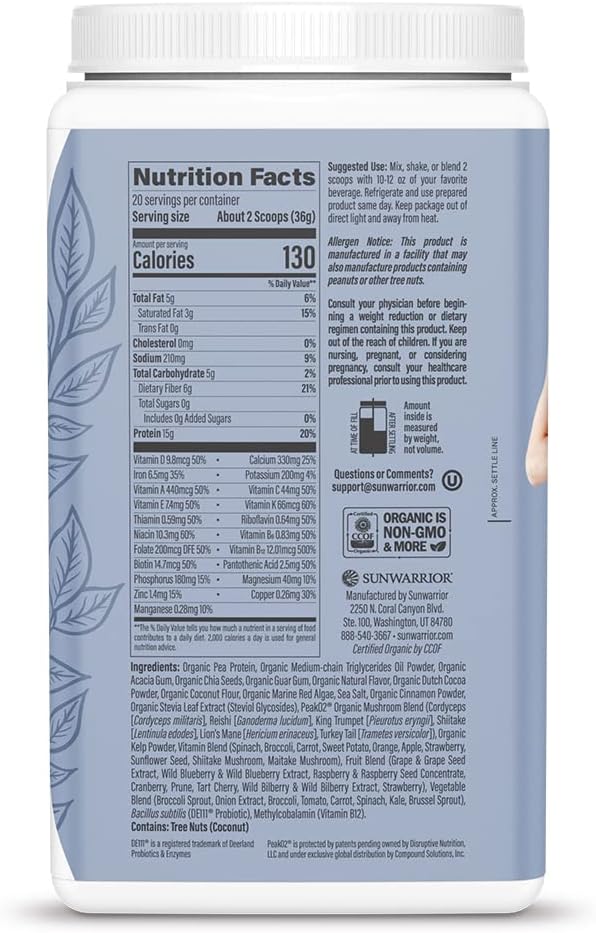 Organic Chocolate Vegan Protein Shake Meal Replacement with Superfoods - Non-GMO, Gluten Free, Dairy Free, Low Carb Plant Based Protein Supplement - 20 Servings for Lean Shape