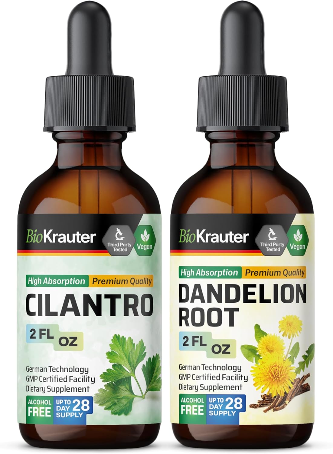 Organic Cilantro and Dandelion Tincture Combo Pack - 2 Fl. Oz. Each