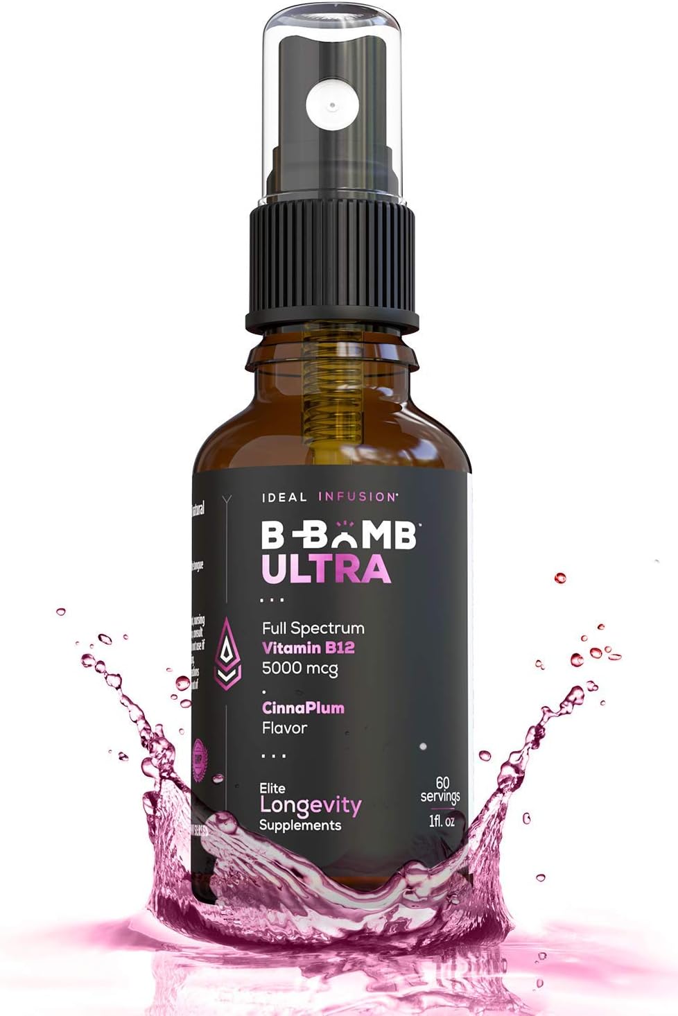 Organic CinnaPlum B-Bomb Triple B12 Vitamin Liquid Spray - 5000mcg for Nerve Health and Energy Boost - Methylcobalamin, Adenosylcobalamin, Hydroxocobalamin - Keto and Sugar-Free