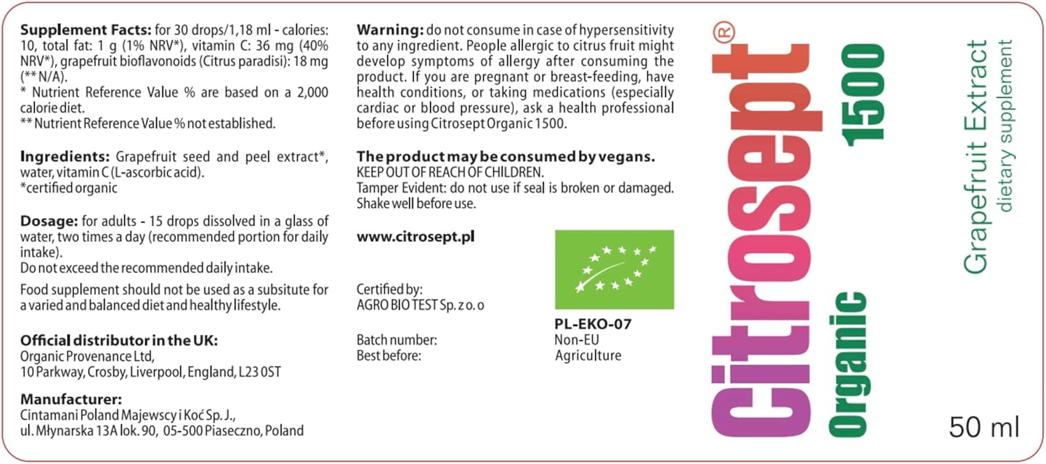 Organic Citrosept GSE Liquid Extract | High-Quality Purity | Max Strength Grapefruit Seed Antioxidant | Immune System Support | 50ml - BoostGo Australia