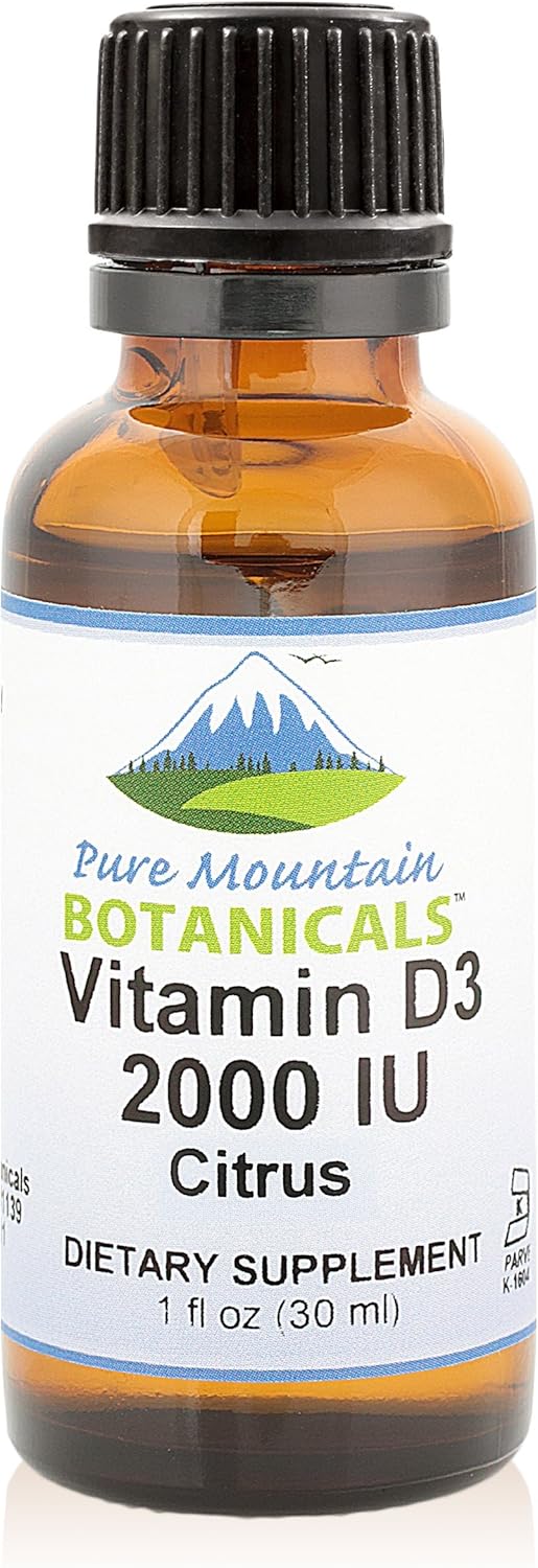 Organic Citrus Flavored Vitamin D Drops - Liquid D3 Supplement 2000iu - 1oz Bottle by Pure Mountain Botanicals