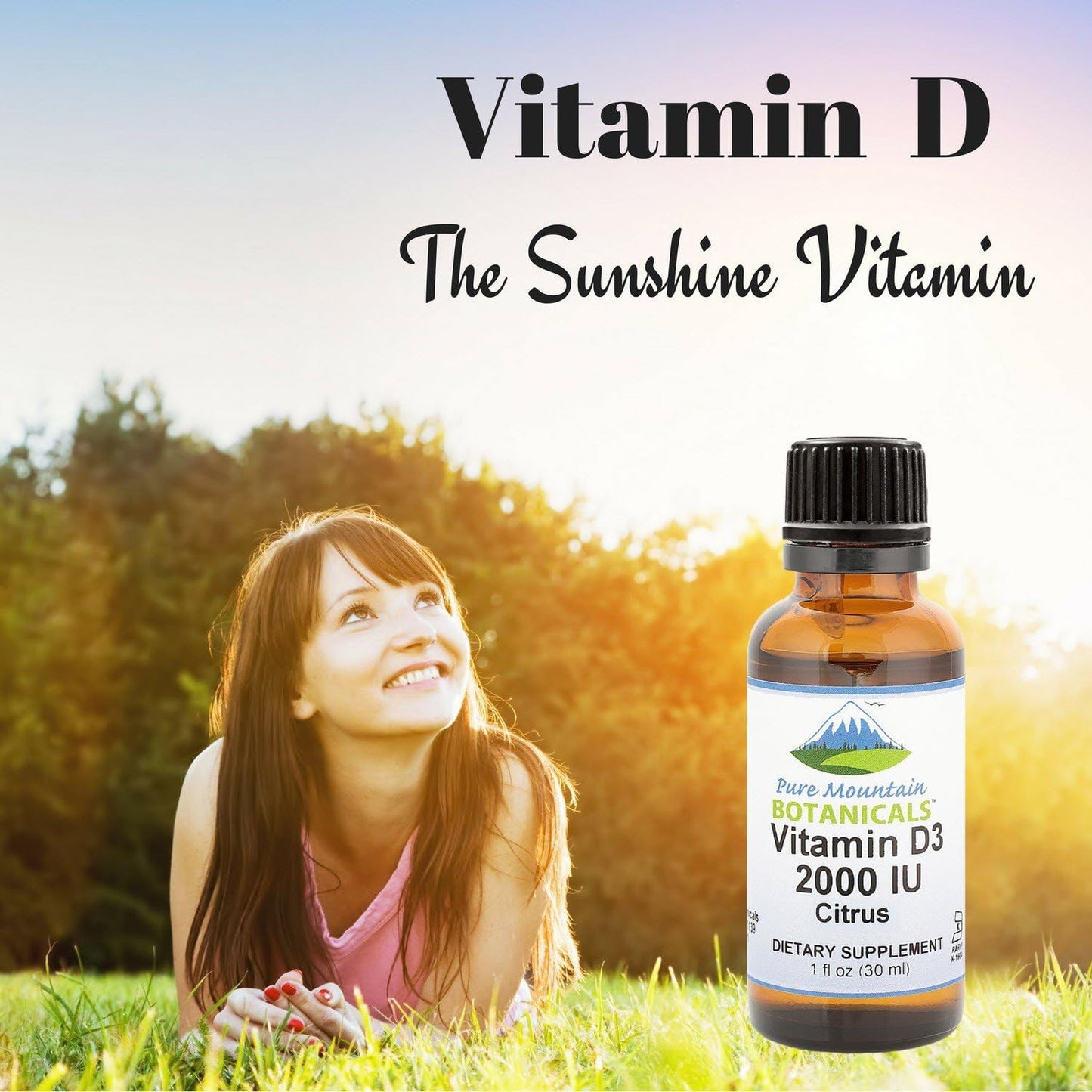 Organic Citrus Flavored Vitamin D Drops - Liquid D3 Supplement 2000iu - 1oz Bottle by Pure Mountain Botanicals