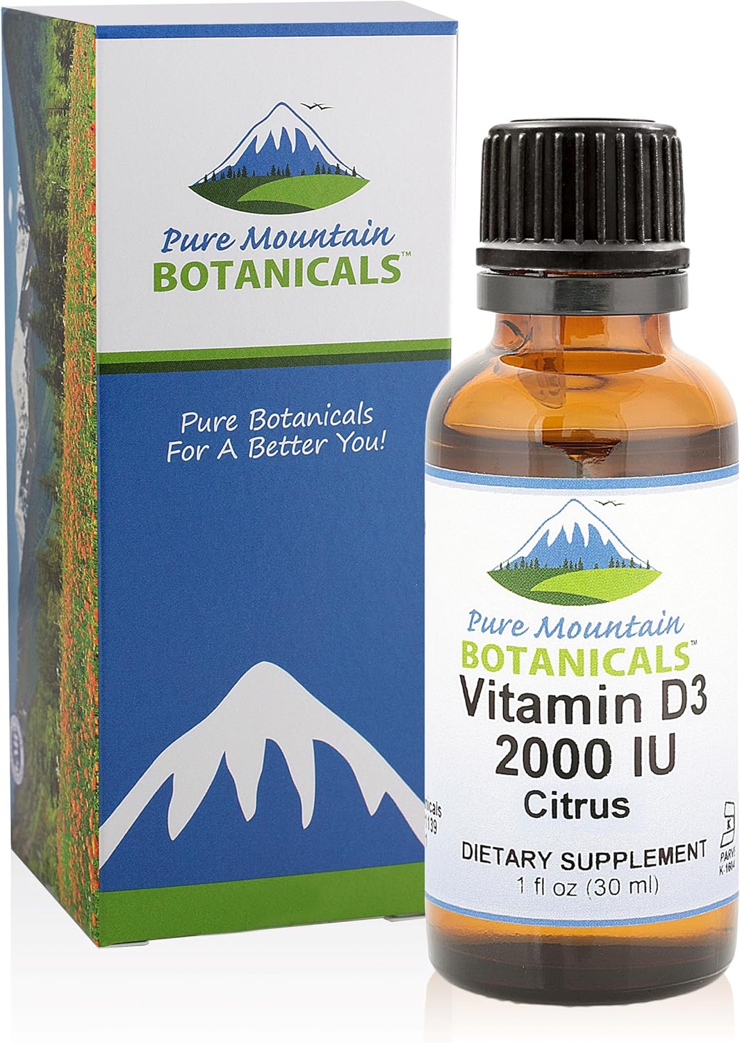 Organic Citrus Flavored Vitamin D Drops - Liquid D3 Supplement 2000iu - 1oz Bottle by Pure Mountain Botanicals