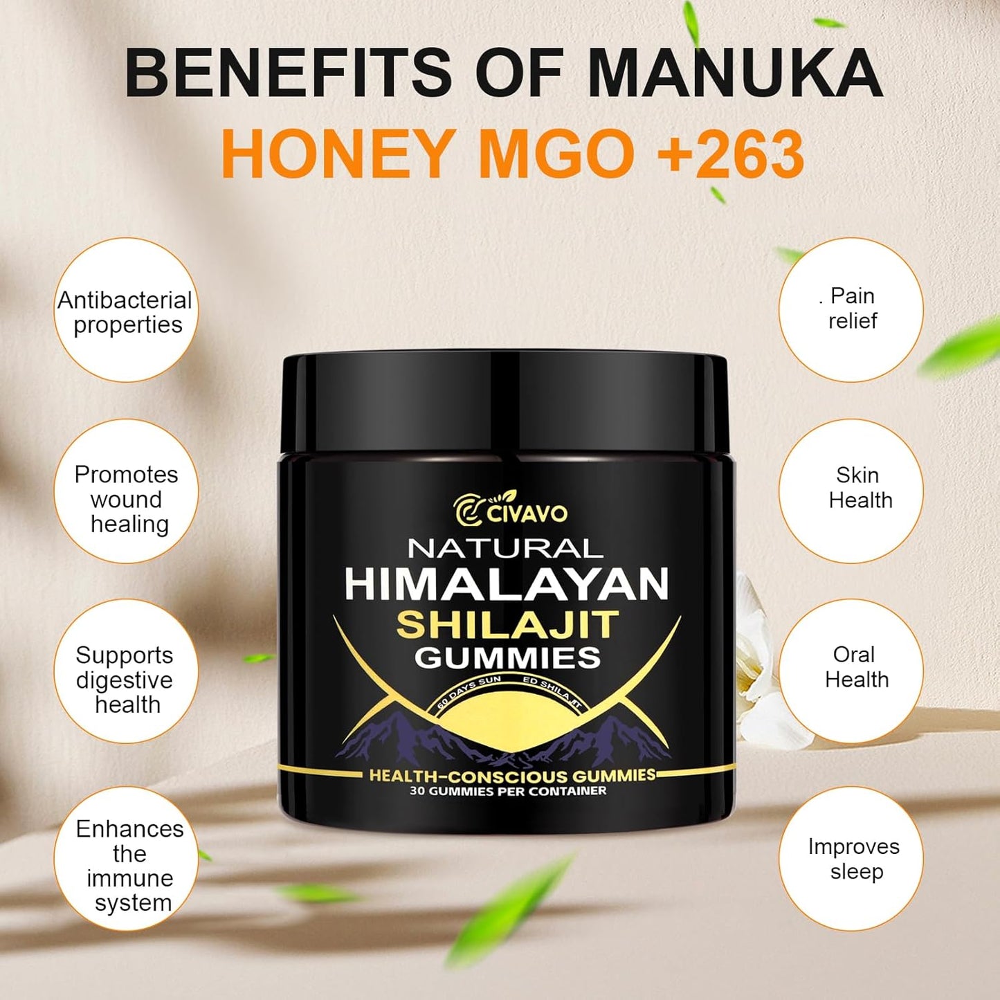 Organic Civavo Himalayan Shilajit Gummies for Energy & Strength - 30 Count