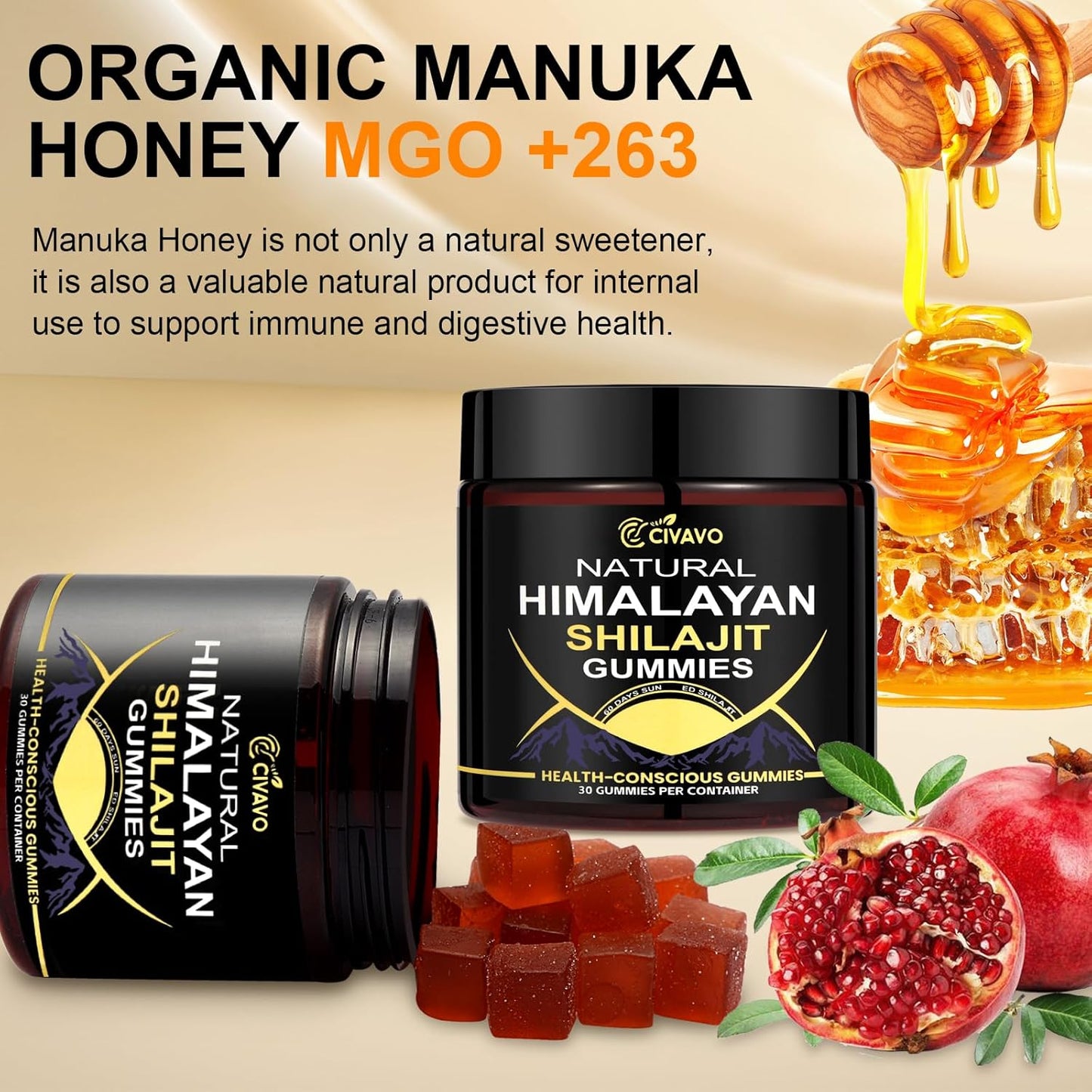 Organic Civavo Himalayan Shilajit Gummies for Energy & Strength - 30 Count