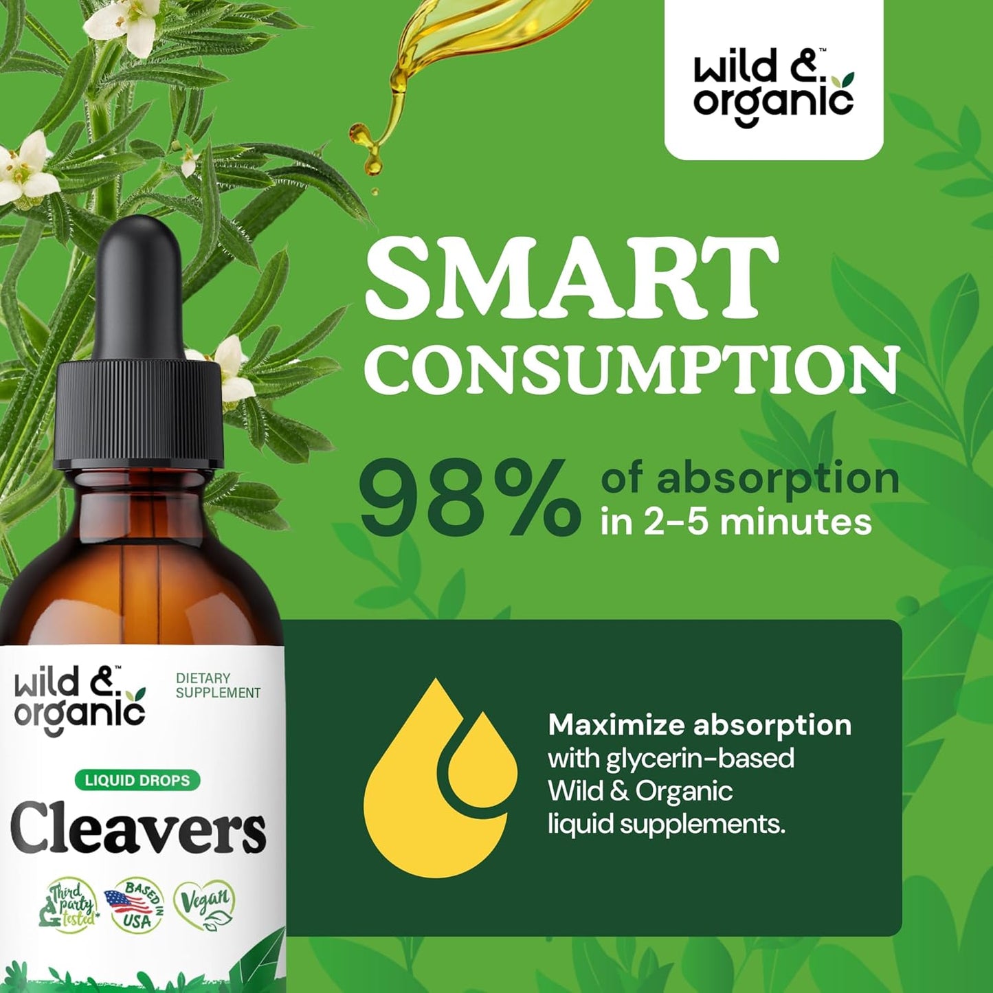Organic Cleavers Leaf Tincture for Natural Detox - Galium Aparine Herb Supplement - Vegan & Alcohol-Free - 2 fl oz