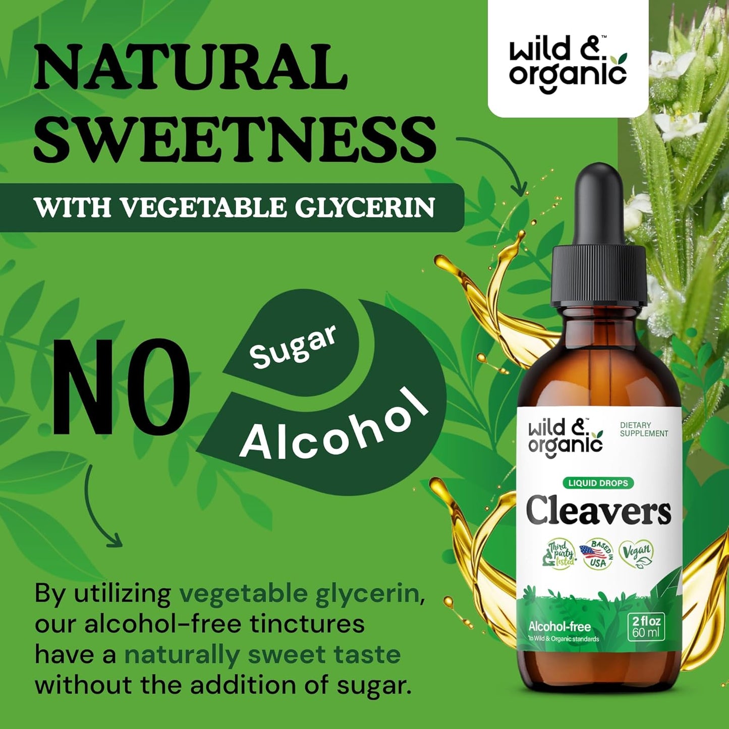 Organic Cleavers Leaf Tincture for Natural Detox - Galium Aparine Herb Supplement - Vegan & Alcohol-Free - 2 fl oz