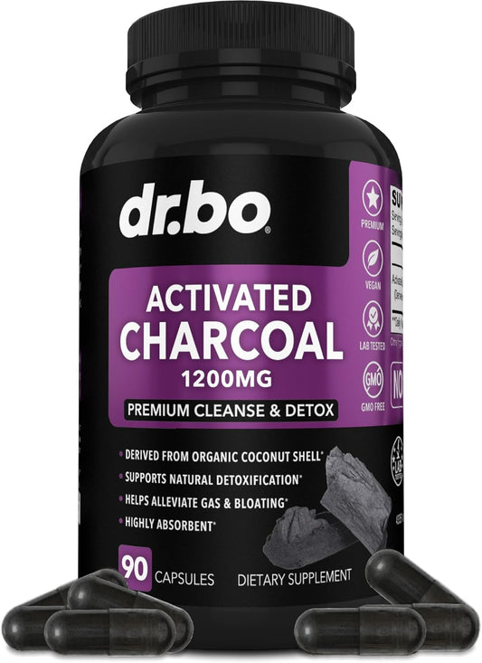 Organic Coconut Charcoal Capsules for Gas & Bloating Relief - 1200mg Detox Pills for Men, Women, and Kids - Gut Health Supplements with Activated Charcoal Binder Powder - BoostGo Australia