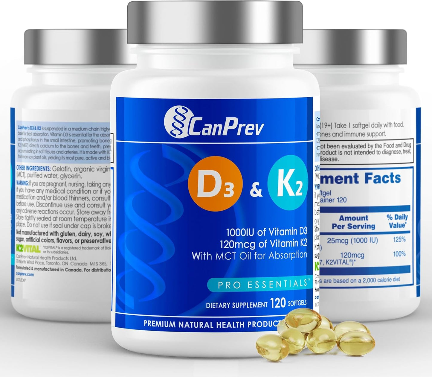 Organic Coconut Oil Softgels with CanPrev D3 & K2 - 120 Count