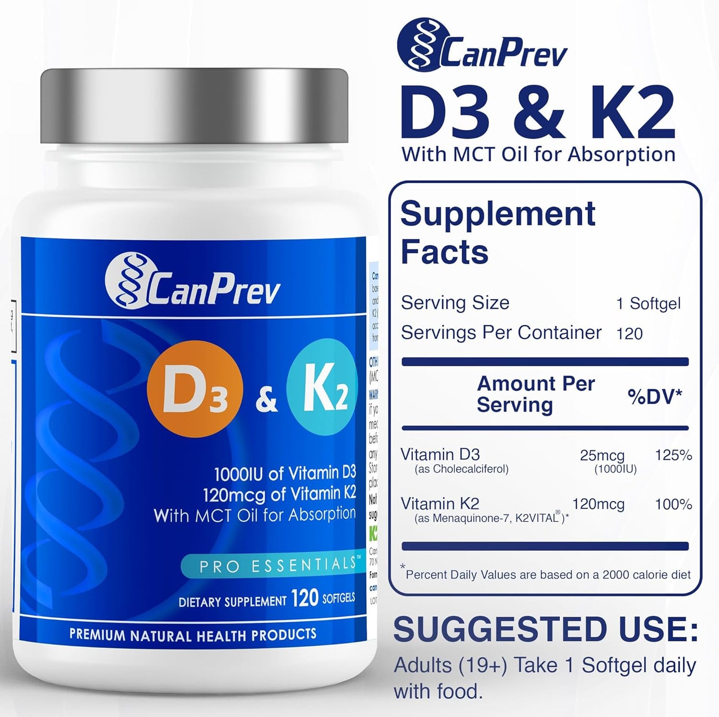 Organic Coconut Oil Softgels with CanPrev D3 & K2 - 120 Count