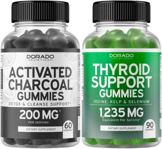 Organic Coconut Shell Activated Charcoal Gummies for Detox Support & Thyroid Health - 200mg Detox Cleanse Gummies