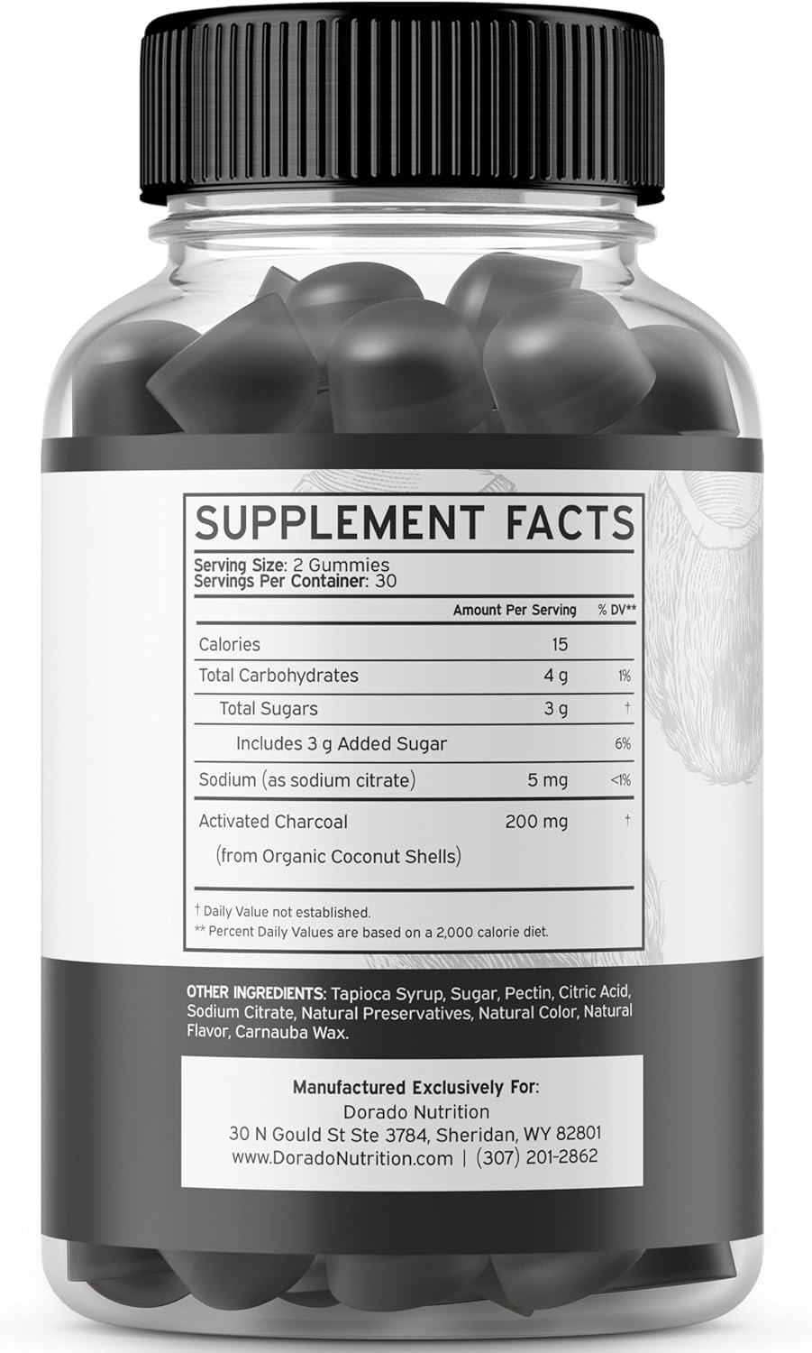 Organic Coconut Shell Activated Charcoal Gummies for Detox Support & Thyroid Health - 200mg Detox Cleanse Gummies