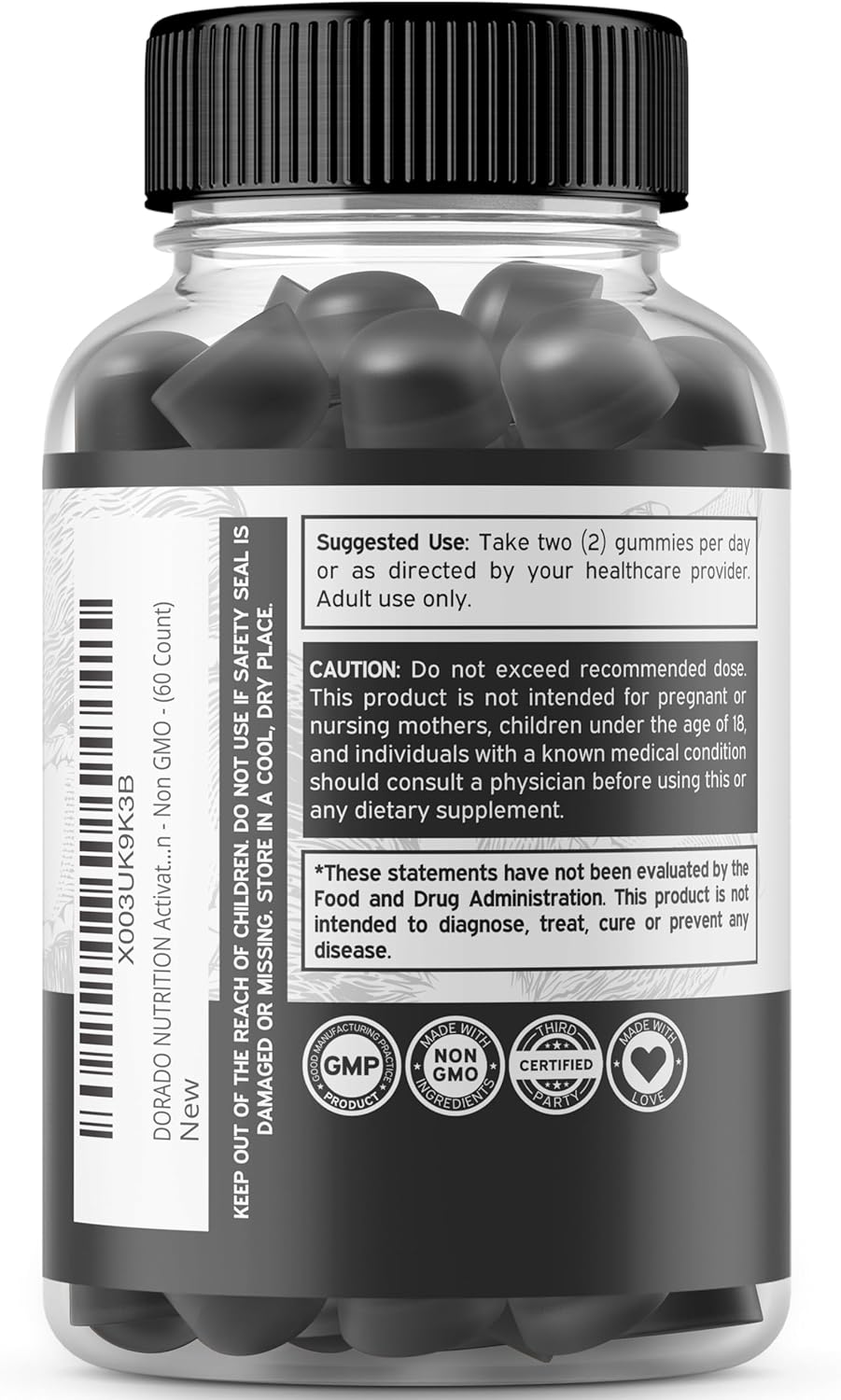 Organic Coconut Shell Activated Charcoal Gummies for Detox Support & Thyroid Health - 200mg Detox Cleanse Gummies