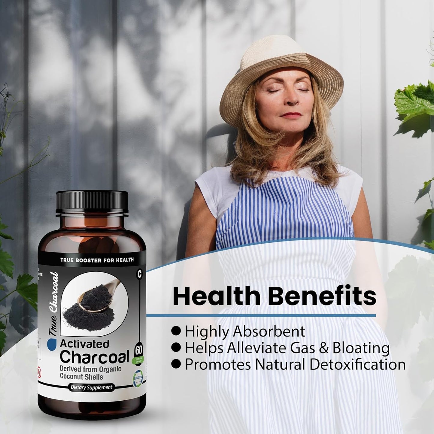Organic Coconut Shell Derived Charcoal Capsules for Detox & Digestive Health, 1200mg, 60ct - TRUEMED Activated Charcoal