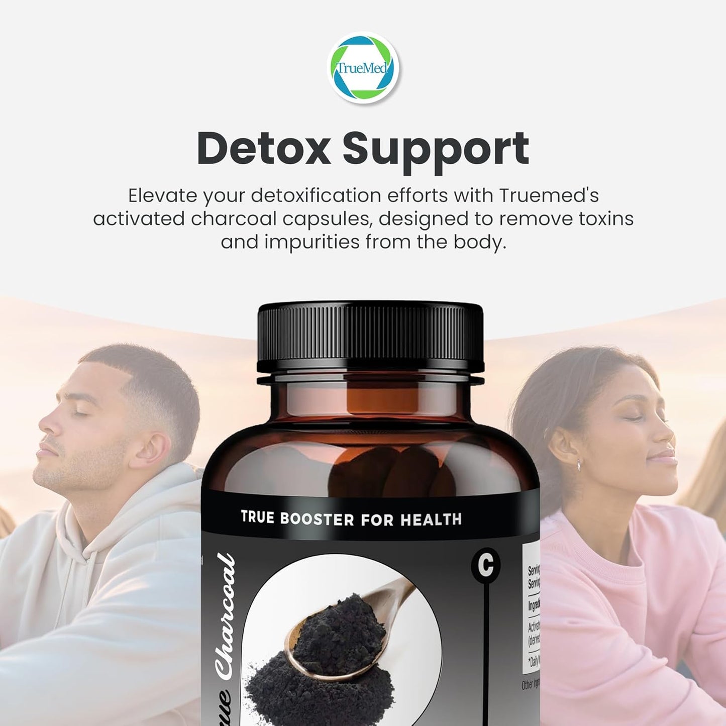 Organic Coconut Shell Derived Charcoal Capsules for Detox & Digestive Health, 1200mg, 60ct - TRUEMED Activated Charcoal