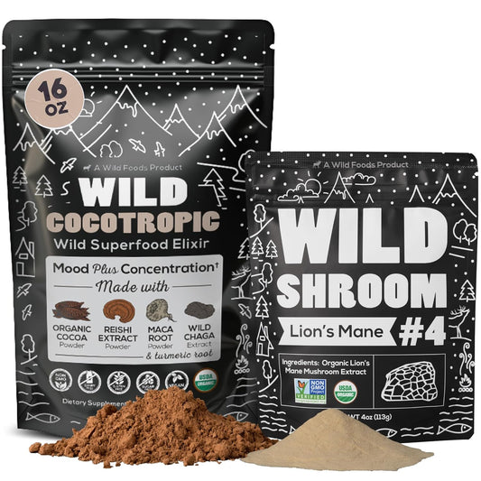 Organic Cocotropic Mushroom Cacao Mix & Lion’s Mane Powder Bundle for Focus and Brain Health