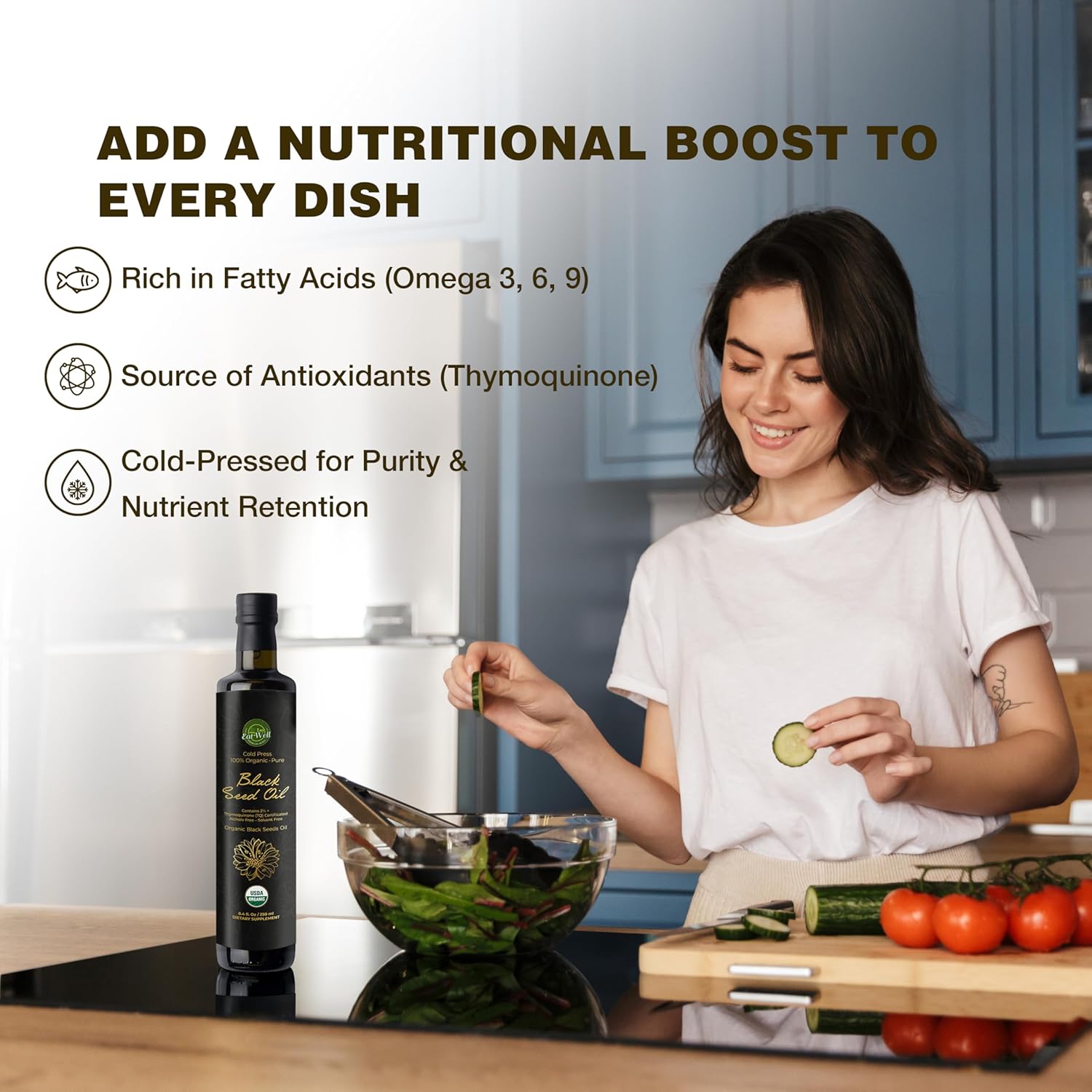 Organic Cold Pressed Black Seed Oil - 8.4 oz Bottle - Raw Nigella Sativa Oil - Gourmet Food