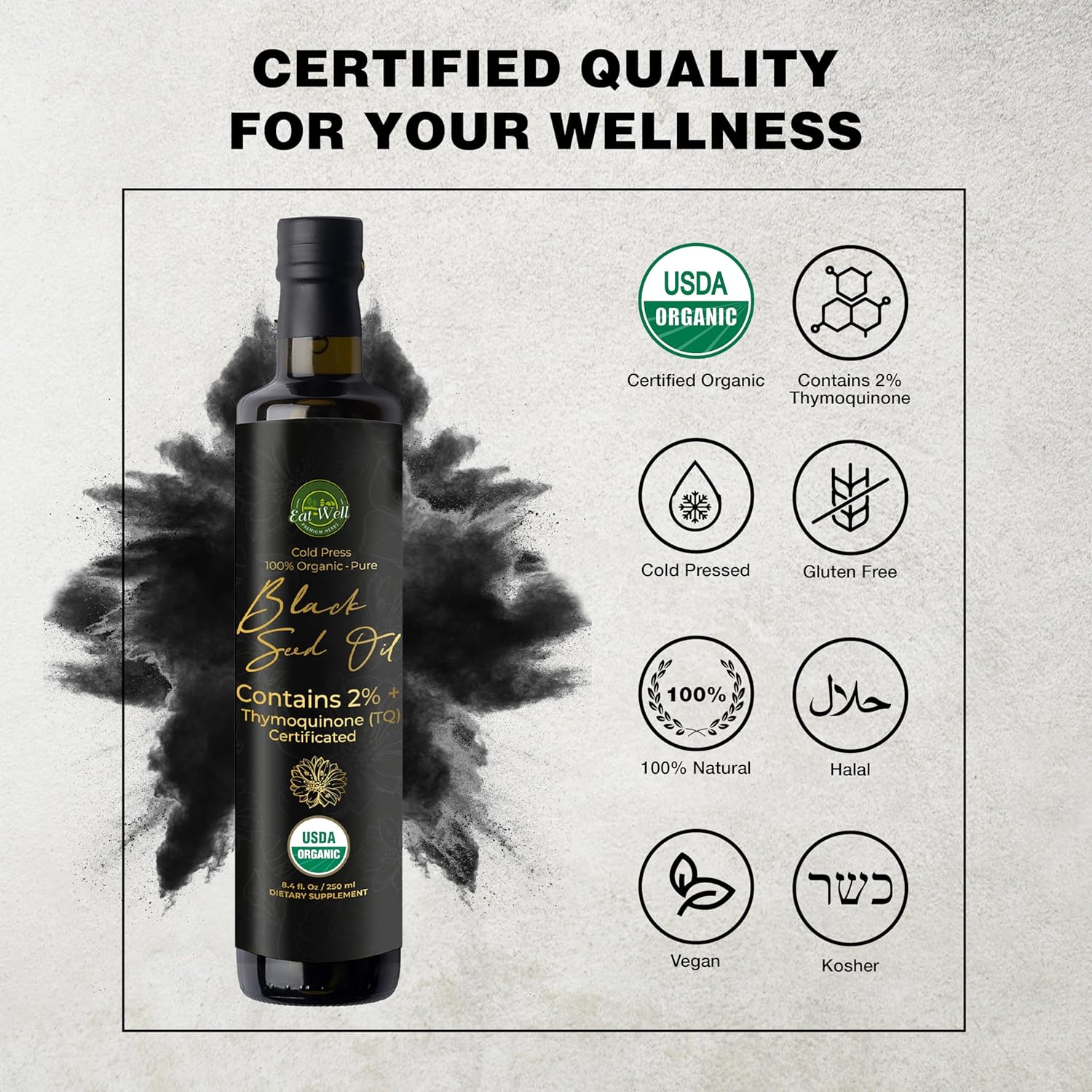 Organic Cold Pressed Black Seed Oil - 8.4 oz Bottle - Raw Nigella Sativa Oil - Gourmet Food