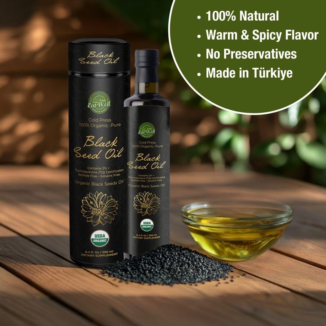 Organic Cold Pressed Black Seed Oil - 8.4 oz Bottle - Raw Nigella Sativa Oil - Gourmet Food