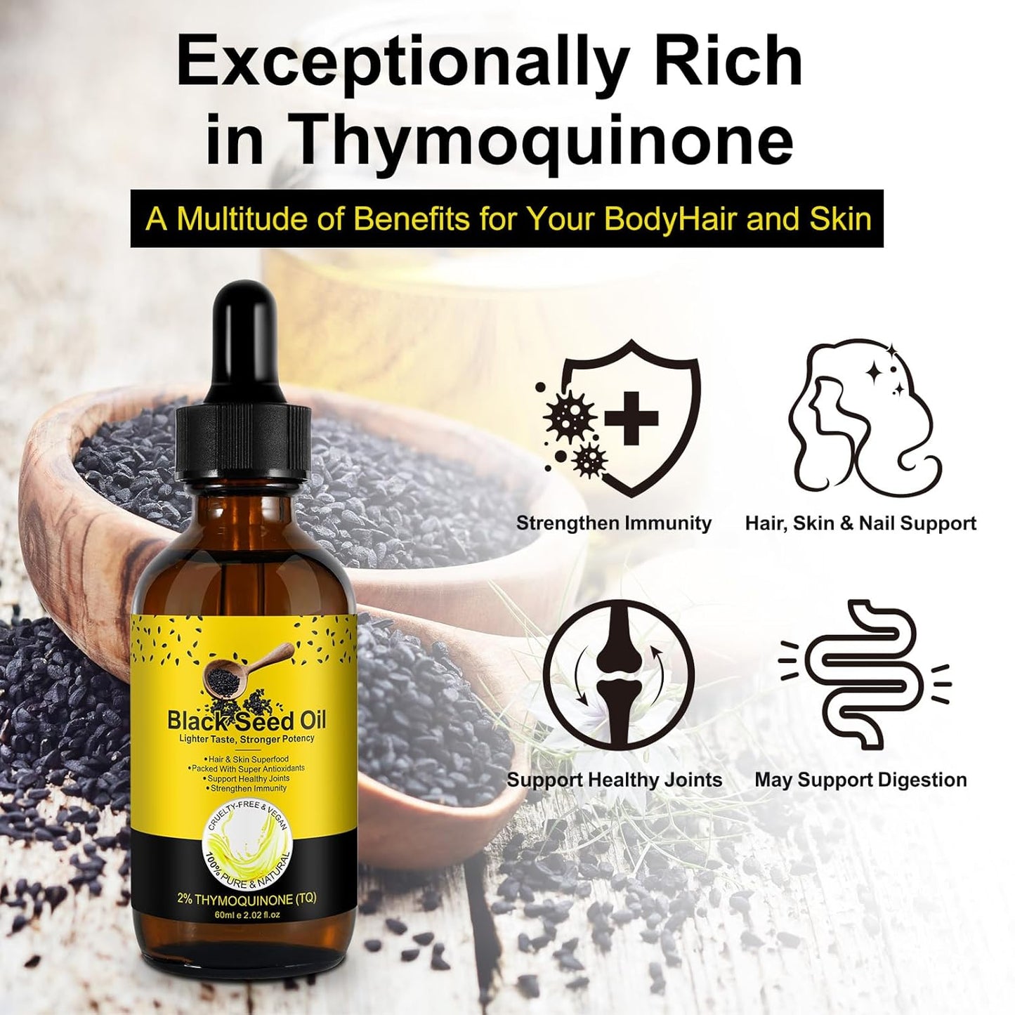 Organic Cold Pressed Black Seed Oil with High TQ for Hair Growth and Skin Care