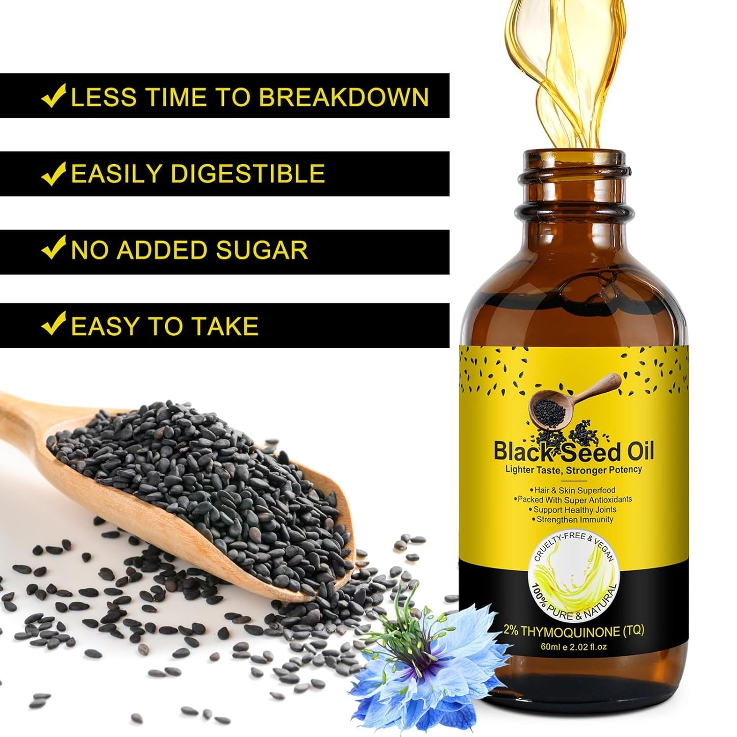 Organic Cold Pressed Black Seed Oil with High TQ for Hair Growth and Skin Care