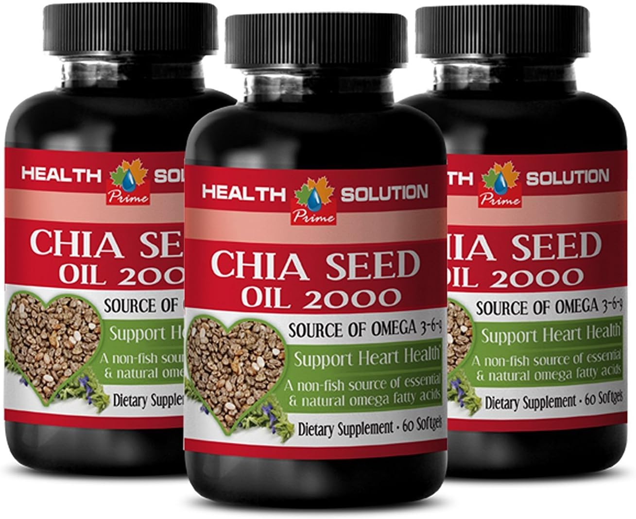 Organic Cold Pressed Chia Seed Oil Softgels - Omega Rich Chia Oil for Hair and Face - 180 Capsules in 3 Bottles
