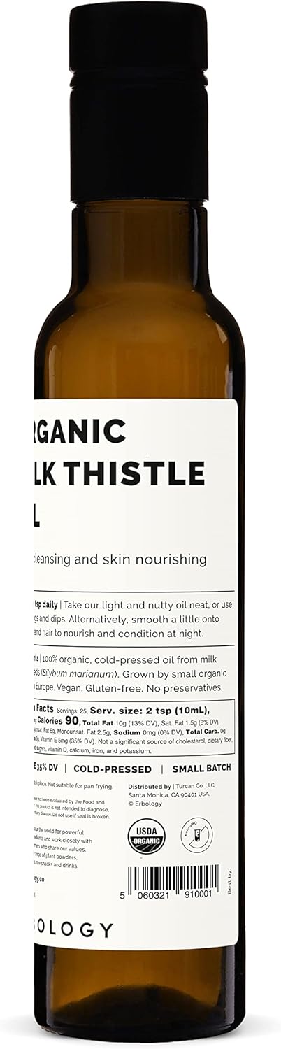 Organic Cold-Pressed Milk Thistle Oil - 8.5 fl oz Bottle - High Vitamin E Content - Detoxifying - Non GMO - Farm Fresh - No Additives