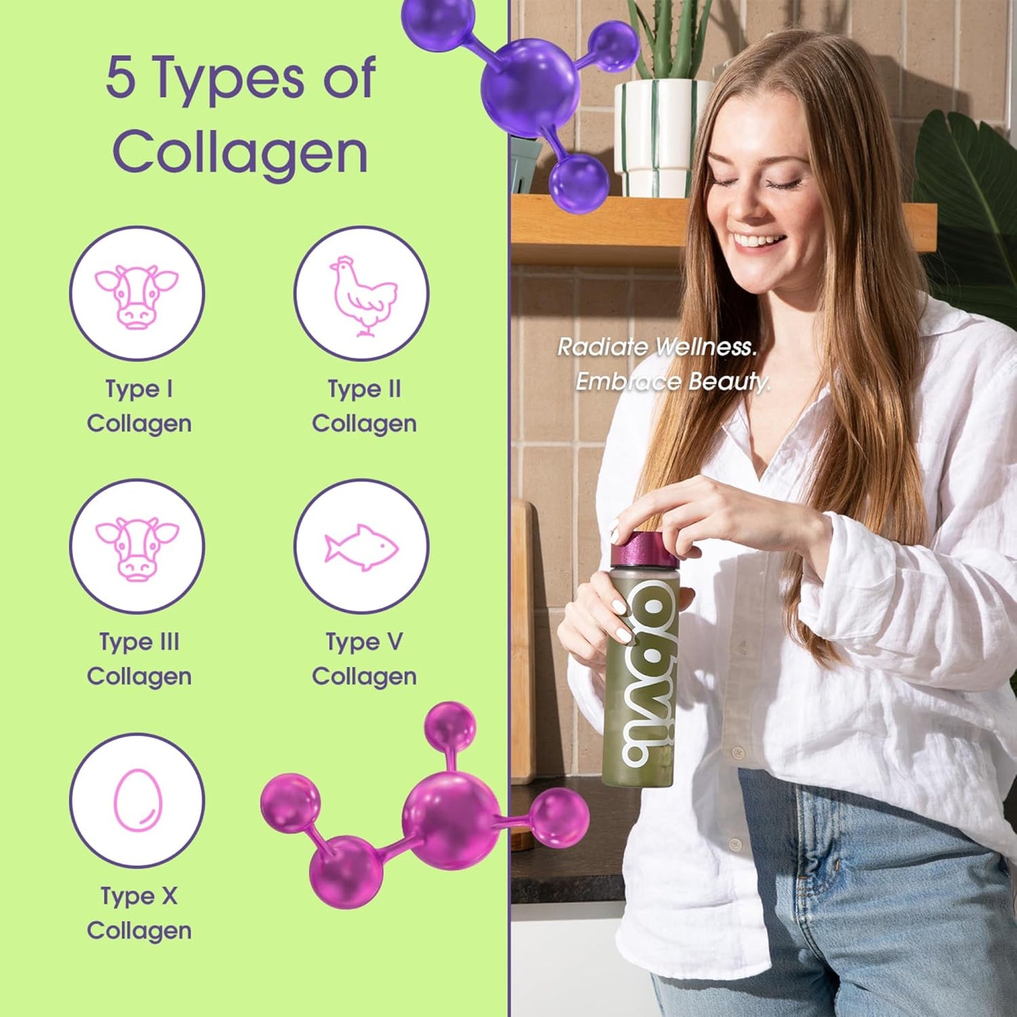 Organic Collagen Greens Superfood Powder with Probiotics for Gut Health, Skin, Hair, Nails - Strawberry Lychee Flavor, 25 Servings