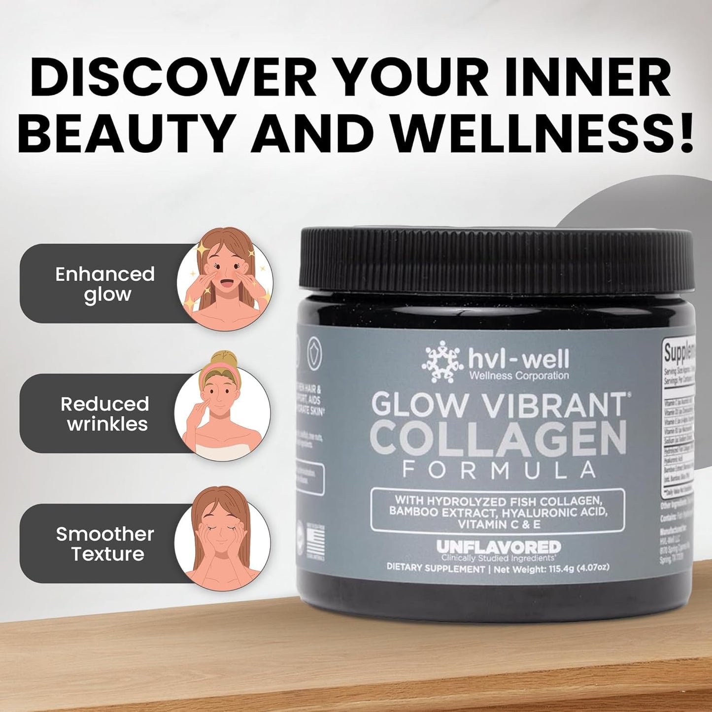 Organic Collagen Peptide Powder by HVL-Well - Unflavored, 20 Servings (115.4g)