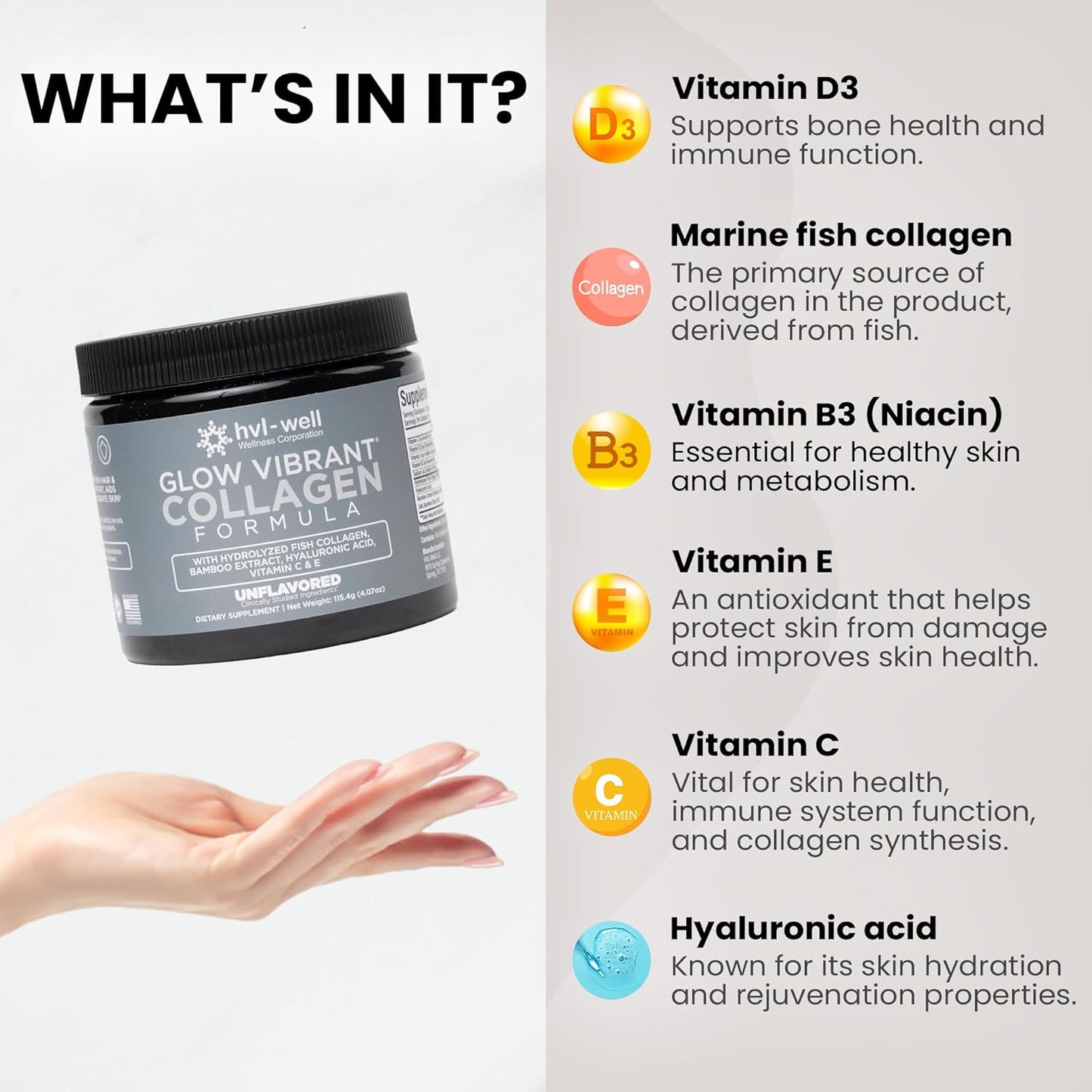 Organic Collagen Peptide Powder by HVL-Well - Unflavored, 20 Servings (115.4g)