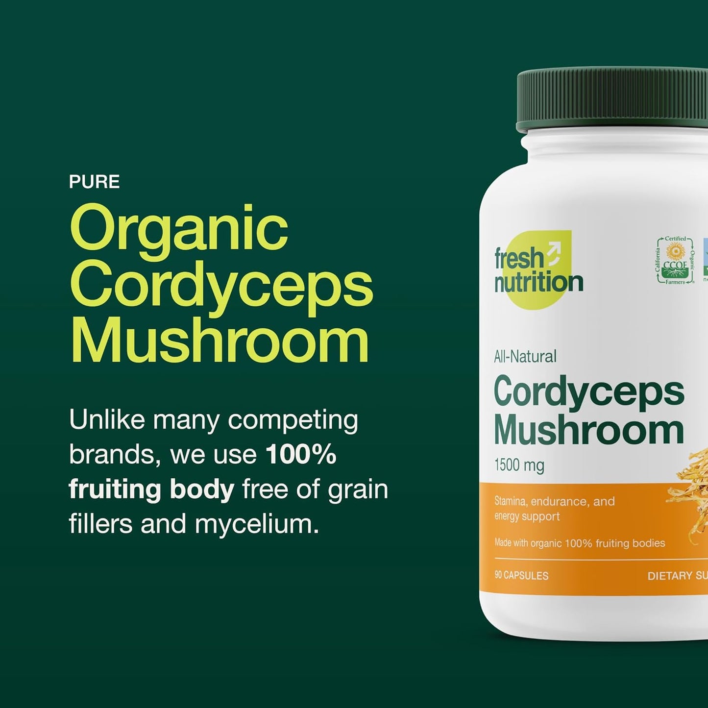 Organic Cordyceps Capsules - 1500mg Per Serving - Energy & Stamina Support - Rich in Alpha Glucan - Vegan, Non GMO - 90 Capsules - BoostGo Australia