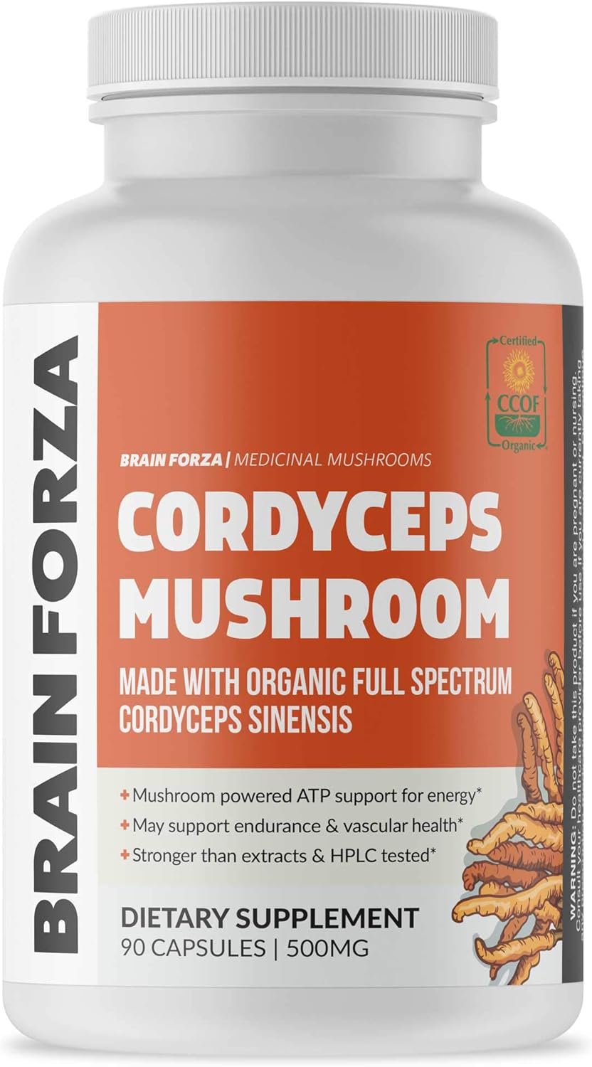 Organic Cordyceps Sinensis Mushroom Capsules - USA Grown, Non-GMO, Vegan, 90 ct